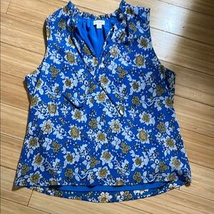 JCrew Floral ruffle tie-neck sleeveless top Size M